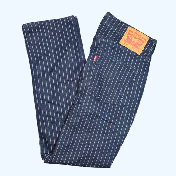 Levi's Jeans Men's 34x30 Striped 511 Pinstripe Railway Blue Pants - Picture 1 of 8